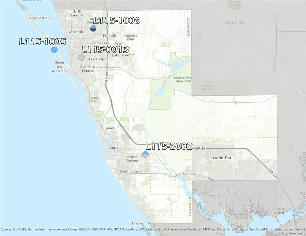 Sarasota County Ambient Monitoring Network consisting of four ambient monitoring sites