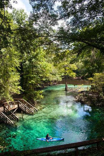 A kayak in the spring at Madison Blue Spring State Park.