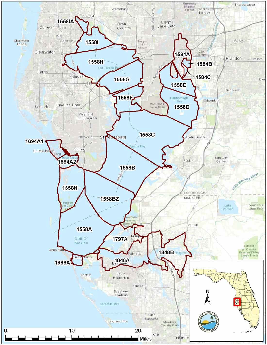 Map of WBID boundaries included in the Tampa Bay Alternative restoration plan