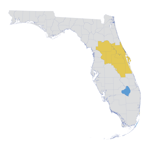 Florida map with Central District counties highlighted