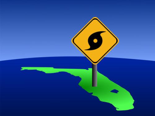 Map of Florida With Hurricane Sign