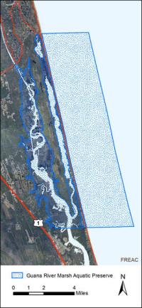 A map of the Guana River Marsh Aquatic Preserve Boundaries.
