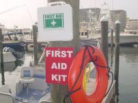 First Aid kit on dock at Marbella Yacht Club